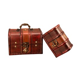 Gotetiso Set of 2 Large and Small Wooden Treasure Chest Treasure Chest Pirate Box Wooden Box with Lid Gift Box Lockable Wooden Chest in Vintage for Wedding and Birthday