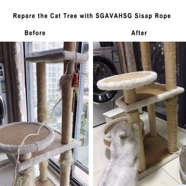 SGAVAHSG Sisal Rope for Cat Scratcher Cat Tree Repairing 33 FT, 6mm (1/4 inch) Diameter Natural Sisal Rope for Scratching Post Tower Replacement or Recovering, DIY Cat Scratcher