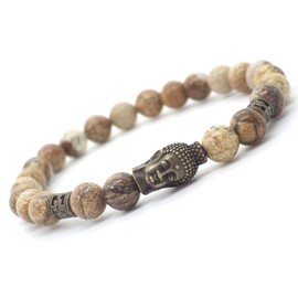 Zen-Ethno-Herrenarmband aus braunen Jaspisperlen und bronzefarbenem Buddha