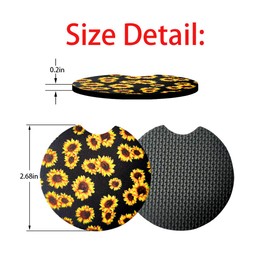 Car Coasters for Drinks Absorbent, 2 Pack Cute Car Coasters for Women, Car Cup Holder Coasters for Your Car with Fingertip Grip, Auto Accessories for Women & Lady (Sunflower)