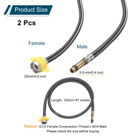 uxcell 2Pcs 47" Faucet Supply Lines Connector Stainless Steel Braided Long Faucet Connector G1/2 Female Compression Thread x M10 Male Connector for Kitchen Sink Bathroom (Black)