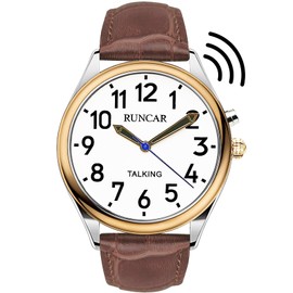 MAUJOY Talking Watch for Men for Blind Seniors with Visual Impairment, Loud and Clear Voice, Speaks German, Brown-a