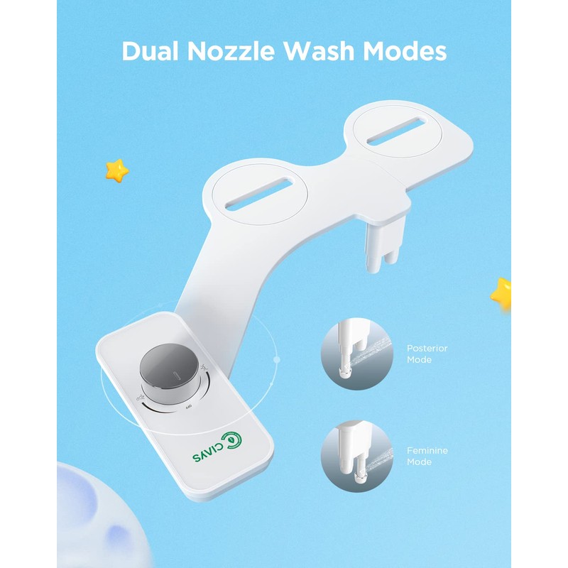 Ciays Toilet Bidet Non-Electric Bidet Toilet Attachment Dual Nozzles for