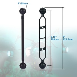 ChimimeDecor 2Pcs 1" Ball to YS Head Adapter with 9'' Extension Arm Aluminum Alloy Underwater Dual Ball Arm for Strobe/Video Light/Diving Camera Tray, Waterproof and Rustproof