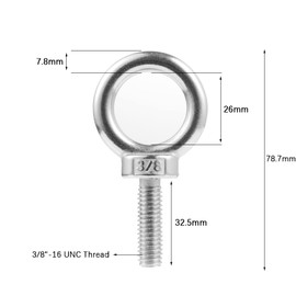 Eowpower 4 Pieces 3/8" - 16 UNC 304 Stainless Steel 3/8 inch x 1 1/4 inches Lifting Ring Eye Bolt Eyebolts