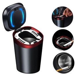 JDF3CISH Cenicero de Coche, Cenicero de Acero Inoxidable, Fácil de Limpiar, Extraíble sin Humo Cenicero Portavasos con Indicador de Luz LED Azul, Apto para la Mayoría de los Coches - Rojo