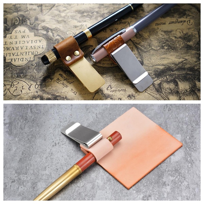 Zixui Notebook Pen Holder Clip, Leather, Stainless Steel Clip, For