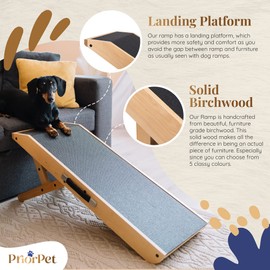 Dog ramp for Couch PRIORPET - Birchwood Foldable Dog ramp - Adjustable 7'' to 20'' - Landing Platform Seamlessly Connects - Anti-Slip Grip - Pet Ramp for Small Dogs up to 170lbs - Natural