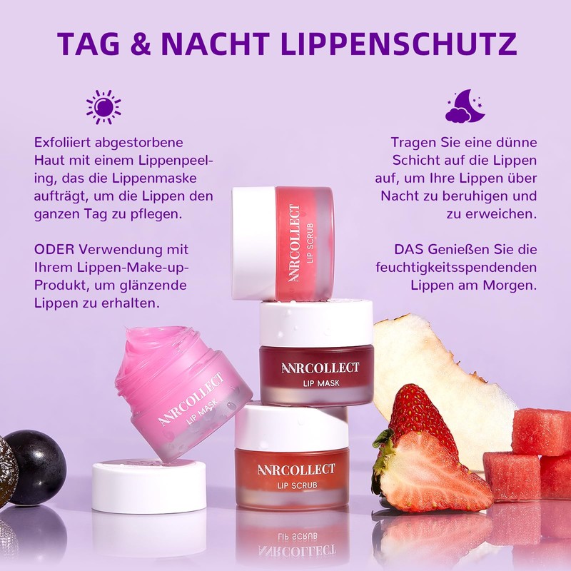 ANRCOLLECT Lip Mask + Lip Scrub, 4P Lip Care Set