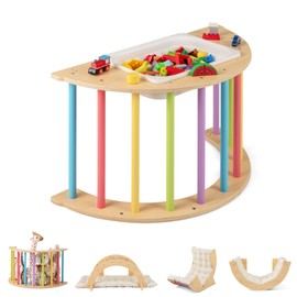 INFANS Wooden Arch Climber Rocker with Soft Cushion, 6 in 1 Montessori Climbing Toys for Toddlers, Waldorf Indoor Table Baby Children Ladder Gym Learning Playset Gift for Kids Boys Girls (Colorful)