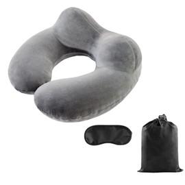 Ansodo Inflatable Travel Foldable Soft Neck Pillow for Travel Camping Compact, Neck Pillow Aeroplane, Removable & Machine Washable, Suitable for Trains, Airplanes, Office, Car (Colour: Grey)