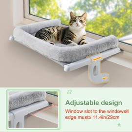 Sunhoo Cat Window Perch Hammock Sturdy Windowsill Bed Seat for Large Cats No Drilling No Suction Adjustable Kitty Shelf with Washable Cover Easy Assembly Holds up to 40 lbs 21.7 * 15 in (Grey, S)