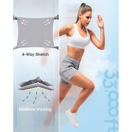 33,000ft Pantaloni corti da trekking, da donna, elasticizzati, leggeri, estivi, UPF50+, per escursioni, campeggio, viaggi, grigio argentato, 52