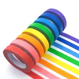 8 Pcs Cinta Adhesiva de Colores, Cinta de Pintor, Rollos de Colores del Arcoíris, Material Artístico para Niños, Ideal para Manualidades, Etiquetado, Decoración DIY, 2 cm x 20 m