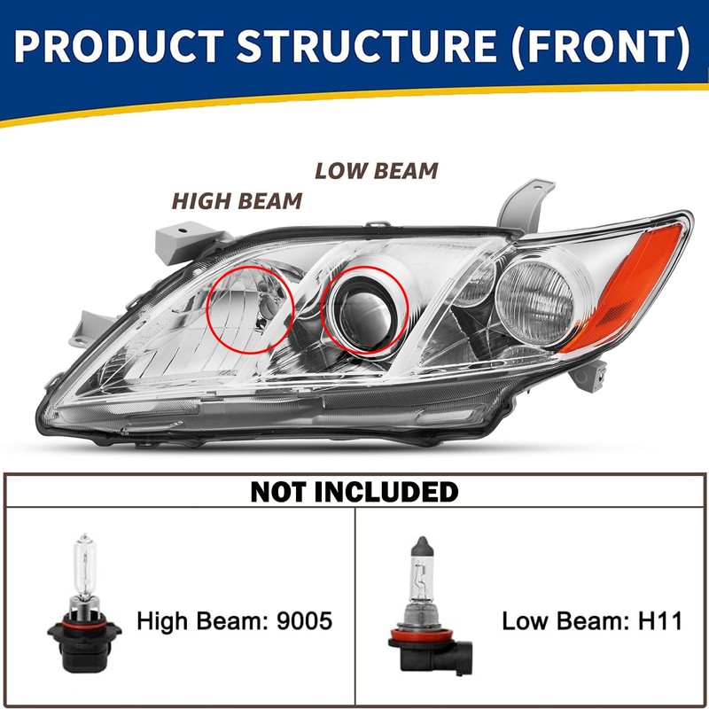 Headlights Assembly Pair for 2007 2008 2009 Toyota Camry (Exclude