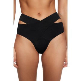 TRENDYOL Women's Neckline Detailed High Waist Bikini Six Bikini Bottoms, black
