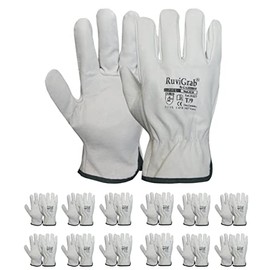 Ruvigrab - Pack of 12 Pairs - Natural Leather Work Gloves - Gardening Gloves - Leather Gloves - Construction Gloves