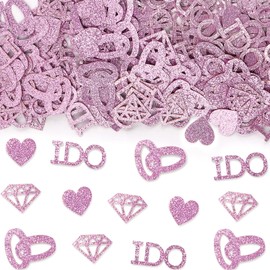 Glodecart 200PCS Wedding Table Confetti for Party Celebration, Pink Glitter Rings I Do Heart Shape Table Confetti Scatter for Wedding Ceremony Valentine's Day Decoration Table Decor Party Supplies