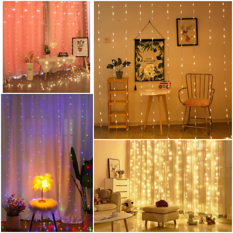 Clearhill 3 * 3Curtain String Lights, 300LED，Purple，8 Modes Fairy Hanging
