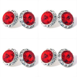 4 Pairs 15mm Rhinestone Round Shaped Acrylic Stone Inside Crystal Ear Studs For Dance Competitions Stage Performance Bridal Party Earrings Jewelry Red