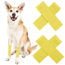 ROZKITCH Puppy Socks for Small Dogs, 2PCS Front Leg and 2PCS Back Leg Elbow Wrap, Leg Warmer Wrap Protector, Pet Elastic Knitted Breathable Protective Sock Yellow for Toy Poodle, Pomeranian S