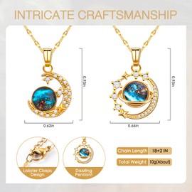 Achoulei 2Pcs Sun Moon Matching Necklaces Set, Saturn Pendant Necklace, Trendy Gold Plated Rhinestone Matching Necklace for Women and Men, O-shaped Chain (O-shaped Chain)