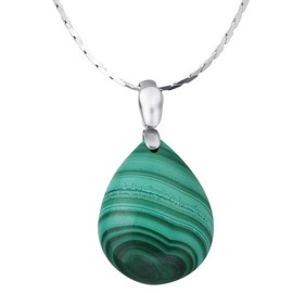 iSTONE 925 Sterling Silver Natural Malachite Ladies Pendant Necklace Water Drop Shape with 18" Silver Chain