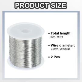 MECCANIXITY 164Ft 28 Gauge Alambre Para Joyería Alambre Para Hacer Joyas 50M/0.3mm Alambre De Cobre Desnudo Para Collares Pulseras Suministros, Plata Paquete De 2