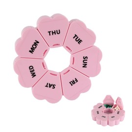 Portable Pill Box,Weekly Pill Organizer, Portable 7-Day Pill Box with Large Compartments, Cute Round Design for Vitamins & Supplements (Purple Pink)