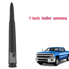 Truck Car Bullet Antenna with Valve Stem Caps for GM Chevy Silverado 1500 2500 3500 HD Avalanche Ford F Series F150 F250 GMC Sierra 1500 2500 3500 Denali Heavy Truck Accessories (Matte Black)- 7inch