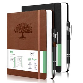 7CDXD 2 Pack Notebook for Work, Leather Journal for Women Men, A5 College Ruled Journal Notebook, Hardcover Notebooks with Pens,100GSM Paper, Office Supplies(Brown & Black)
