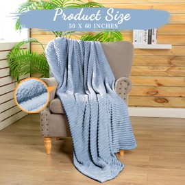 Buryeah 12 Pcs Flannel Throw Blanket Bulk 50 x 60 Inch Wedding Throw Blanket Soft Lightweight with Striped Ribbed for Sofa Room Couch Donation Homeless Gifts (Dusty Blue)