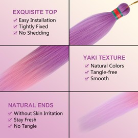 RUN SHUI Purple/Pink Pre stretched Braiding Hair 2 Packs Pre feathered Braid Hair Extensions 30 Inches Synthetic Hair Braids