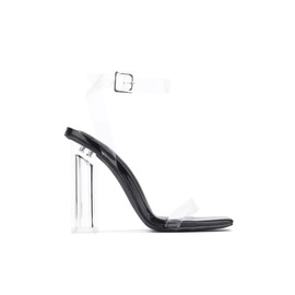 Cape Robbin Maria-2 Black Square Clear Block High Heel Transparent Open Toe Pump