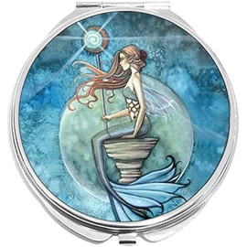 NewCharms Mermaid Moon Compact with Mirrors - Perfect Pocket and Purse Size Folding Mirror for Applying Make Up Anywhere