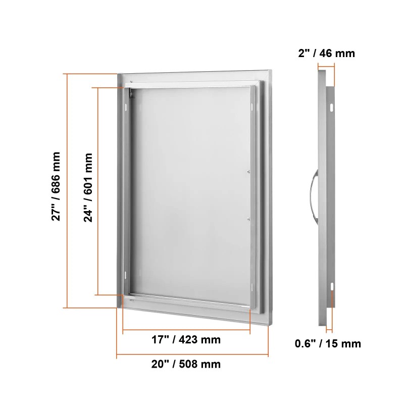 Single Outdoor Kitchen Stainless Steel Flush Mount Door 20W X
