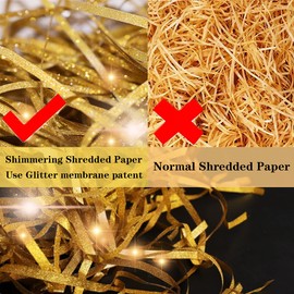 Glitter Shredded Tissue Paper, 100g Raffia Gift Filler Paper Shreds Box Basket Grass Craft Raffia Ribbon for Boxes Packaging Decoration Easter Hamper Basket Filling (Golden)