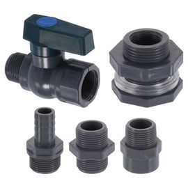 uxcell 1 Set Rain Barrel Faucet Kit, Plastic Rain Barrel Spigot with 3/4" GHT Bulkhead Fitting, Garden Hose Adapter for Water Tank Aquarium, Grey