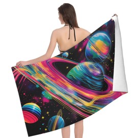 VANZEV Cosmic Planets Beach Towel 31inx51in, Galaxy Sand-Free Microfiber Bath Towel Ultra Soft Quick Dry Pool Towel Absorbent Towel Lightweight Towel for Swimming Bathroom Decor