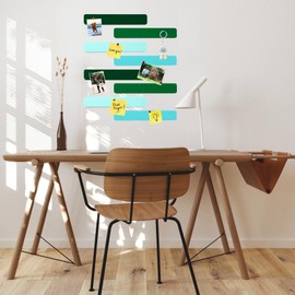 HULAVO 8Pcs Rectangle Felt Cork Board Bar Strips with 35 Pushpins, Self-Adhesive Bulletin Board Strips for Office School Home Wall Decor Stickers Memos Schedules Photos Display -Gradual Green