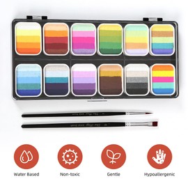 xinyee Watercolor Paint Palette Set Professional Face Split Cakes Multiple Colors Setwith 3 Brush & 6 Stencil Stickers Safe & Non Toxic Water Activated Face and Body Painting Makeup Hypoallergenic