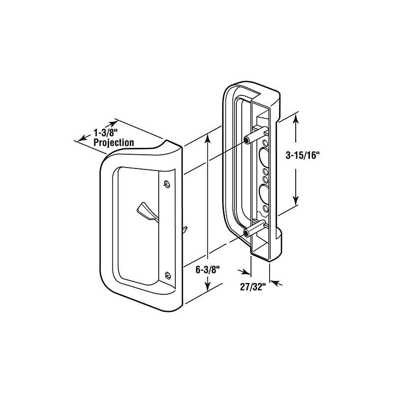 Prime-Line C 1177 Diecast Mortise Style Sliding Door Handle, 1-3/8