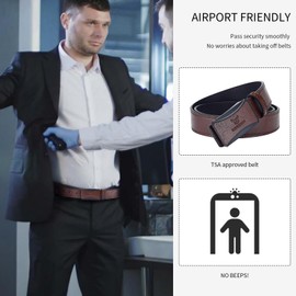 MACBROR Tsa Approved Non Metal Nickel Free Hypoallergenic Plastic Belt Buckle Airport Security Brown Leather Mechanic Belts for Men No Scratch Buckleless Belt-Belts That Don T Dig into Belly