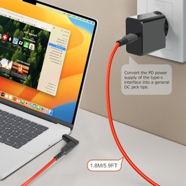 KFD 1,8M PD 100W USB C auf DC Stecker Ladekabel Netzkabel 19V-20V Ladegerät Netzteil Adapterkabel für 2024 MacBook Air Pro M3, Surface Pro 11, Lenovo, HP Dell Laptop Universal Konverter Stromkabel