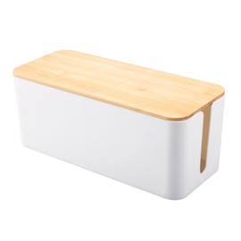 Cable Box White with Lid, Table Tap Storage, Outlet Storage, Cord Case, Tamper Proof