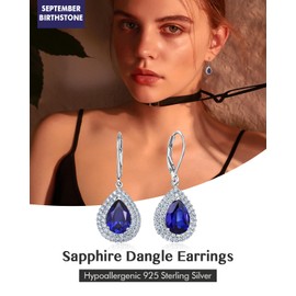 DAYBYDAY Sapphire Dangle Earrings for Women 925 Sterling Silver Blue Teardrop Earrings September Birthstone Drop Earrings