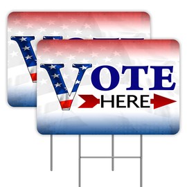 Vista Products Vote Here Arrow 2 Pack Double-Sided Yard Signs 16" x 24" with Metal Stakes (Made in the USA)