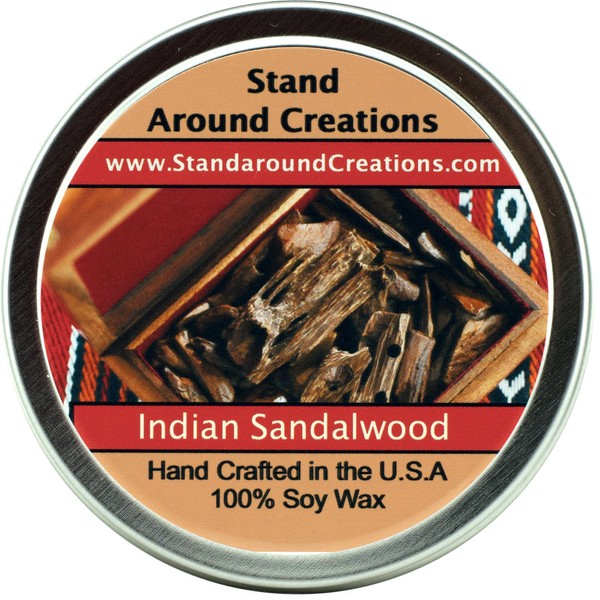Premium 100% All Natural Soy Wax Aromatherapy Candle - 4oz Tin -Indian Sandalwood: A Warm, Sweet, Rich Woodsy Fragrance.