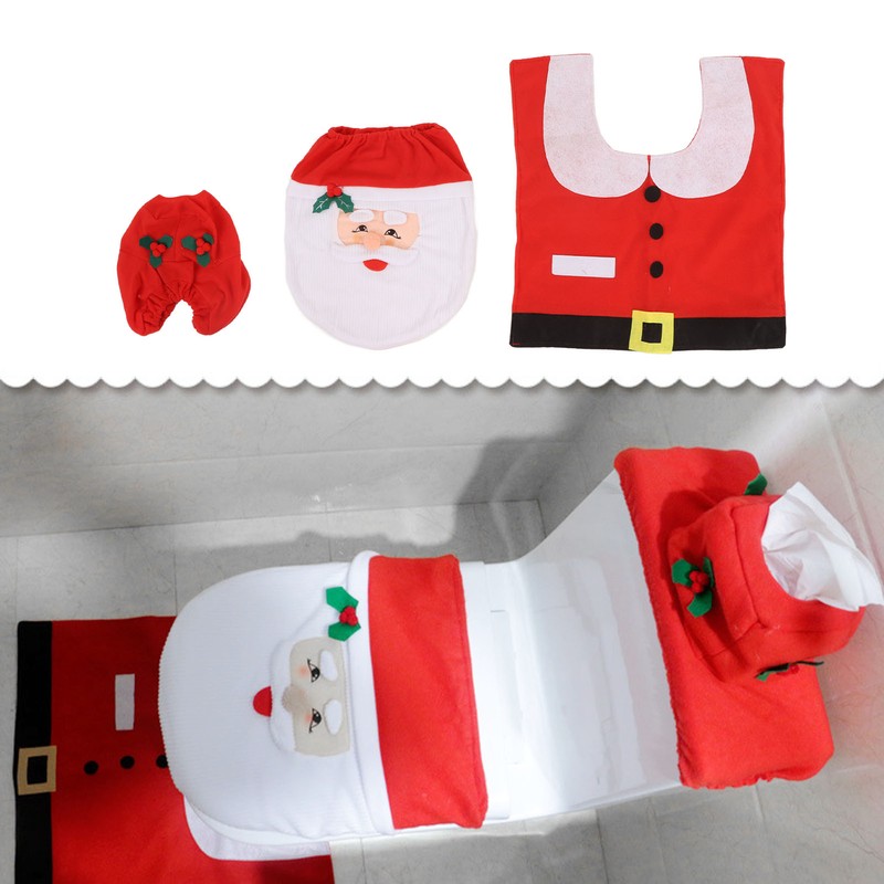 3Pcs Santa Toilet Seat Cover Rug Water And Tank Cover