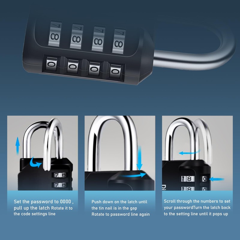 DALAETUS 3 Pcs Combination Padlock, 4 Digit Locker Padlocks, Weatherproof